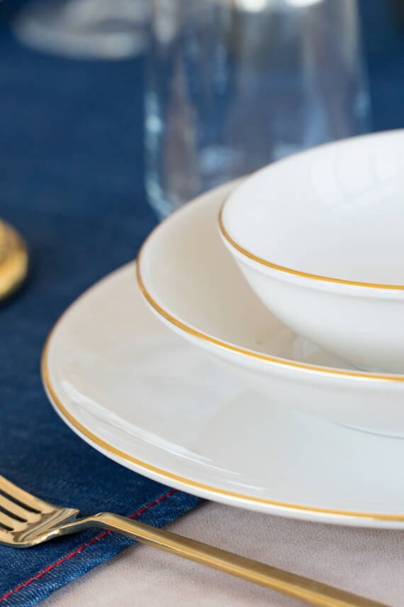 Hayal Altın Yaldız 18 Parça 6 Kişilik Porselen Yemek Takımı Kırık Beyaz - 4