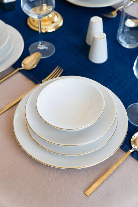 Hayal Altın Yaldız 24 Parça 6 Kişilik Porselen Yemek Takımı Kırık Beyaz - 1