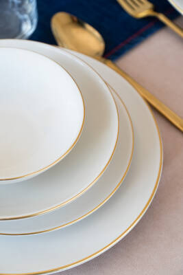 Hayal Altın Yaldız 24 Parça 6 Kişilik Porselen Yemek Takımı Kırık Beyaz - 2