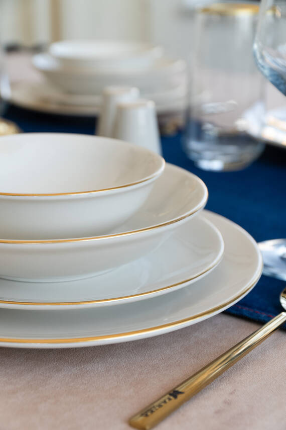 Hayal Altın Yaldız 24 Parça 6 Kişilik Porselen Yemek Takımı Kırık Beyaz - 3