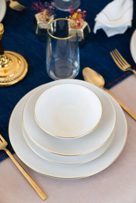 Hayal Altın Yaldız 24 Parça 6 Kişilik Porselen Yemek Takımı Kırık Beyaz - 4