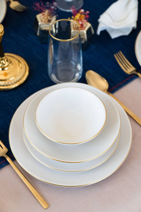 Hayal Altın Yaldız 24 Parça 6 Kişilik Porselen Yemek Takımı Kırık Beyaz - 4