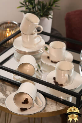 Hayal Platin Yaldız 12 Parça 6 Kişilik Porselen Kahve Fincan Takımı - 2