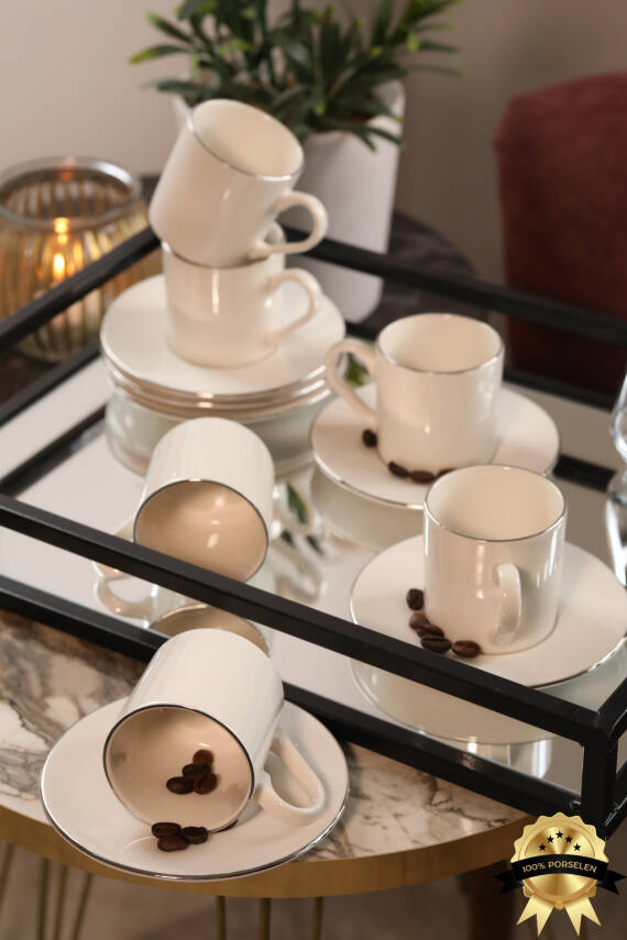 Hayal Platin Yaldız 12 Parça 6 Kişilik Porselen Kahve Fincan Takımı - 2