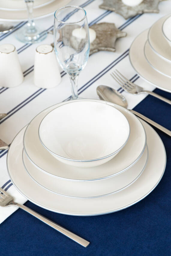 Hayal Platin Yaldız 24 Parça 6 Kişilik Porselen Yemek Takımı Kırık Beyaz - 1