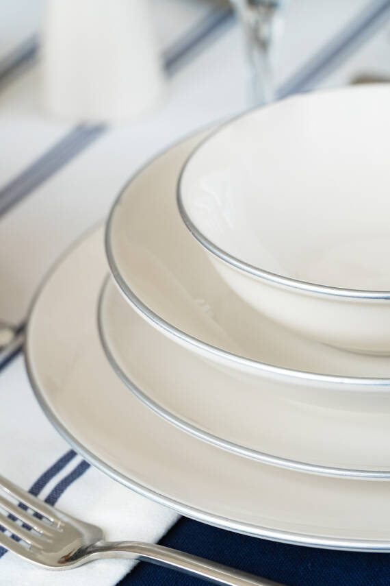 Hayal Platin Yaldız 24 Parça 6 Kişilik Porselen Yemek Takımı Kırık Beyaz - 3