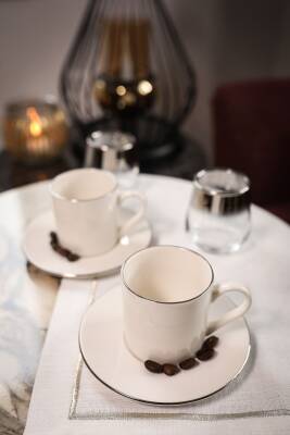 Hayal Platin Yaldız 4 Parça 2 Kişilik Porselen Kahve Takımı