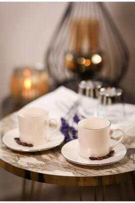 Hayal Platin Yaldız 4 Parça 2 Kişilik Porselen Kahve Takımı - 2