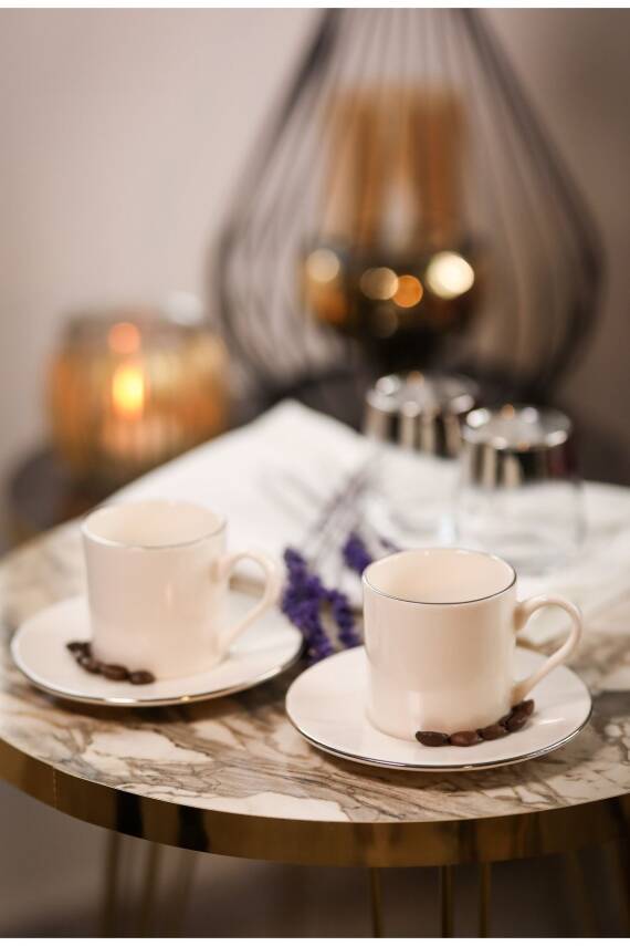 Hayal Platin Yaldız 4 Parça 2 Kişilik Porselen Kahve Takımı - 2