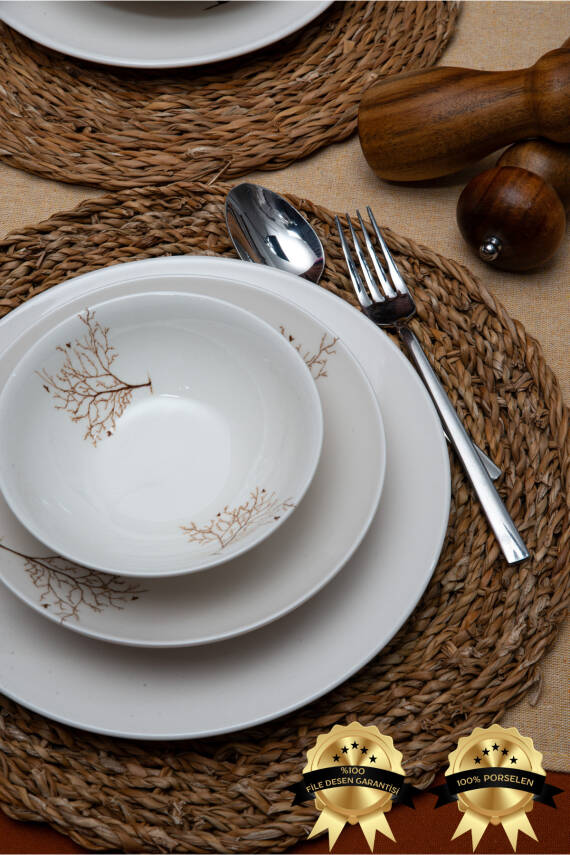 Hayat Ağacı 18 Parça 6 Kişilik Porselen Yemek Takımı - 1