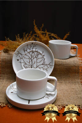 Hayat Ağacı 4 Parça 2 Kişilik Porselen Çay Fincan Takımı