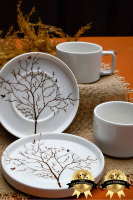 Hayat Ağacı 4 Parça 2 Kişilik Porselen Çay Fincan Takımı - 2