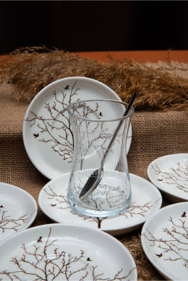Hayat Ağacı 6 Adet 12 Cm Porselen Çay Tabağı Kırık Beyaz - 2