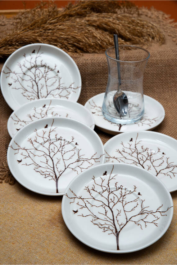 Hayat Ağacı 6 Adet 12 Cm Porselen Çay Tabağı Kırık Beyaz - 4