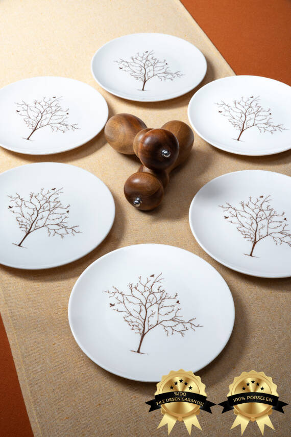 Hayat Ağacı 6lı Porselen Pasta Tabağı Seti - 3