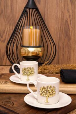 Hayat Ağacı Altın Kabartma Motif 4 Parça 2 Kişilik Kahve Fincan Takımı 100 Ml - 2