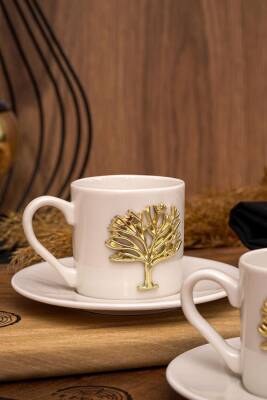 Hayat Ağacı Altın Kabartma Motif 4 Parça 2 Kişilik Kahve Fincan Takımı 100 Ml - 5