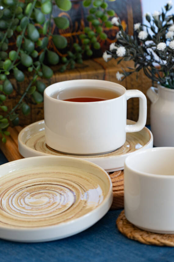 Jüpiter 4 Parça 2 Kişilik Porselen Büyük Çay Fincan Takımı - 5