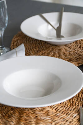 Katre 28 Cm Porselen Çukur Makarna Tabağı Kırık Beyaz