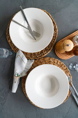 Katre 28 Cm Porselen Çukur Makarna Tabağı Kırık Beyaz - 3