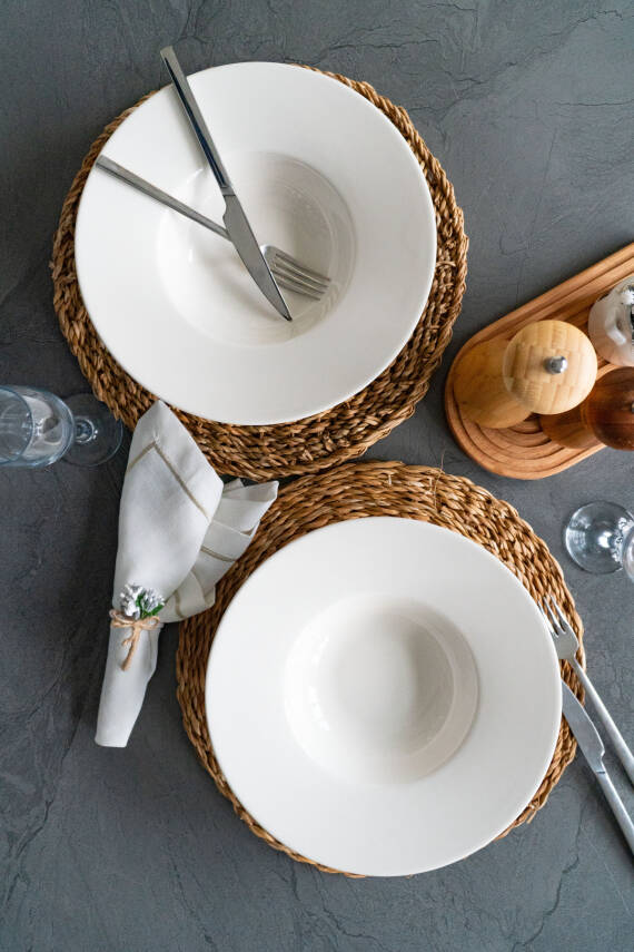 Katre 28 Cm Porselen Çukur Makarna Tabağı Kırık Beyaz - 3