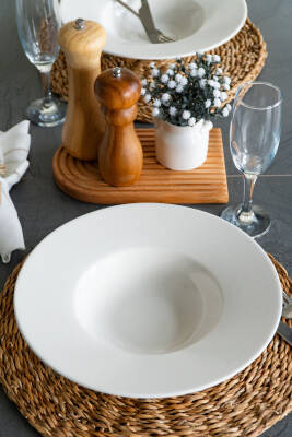 Katre 28 Cm Porselen Çukur Makarna Tabağı Kırık Beyaz - 5