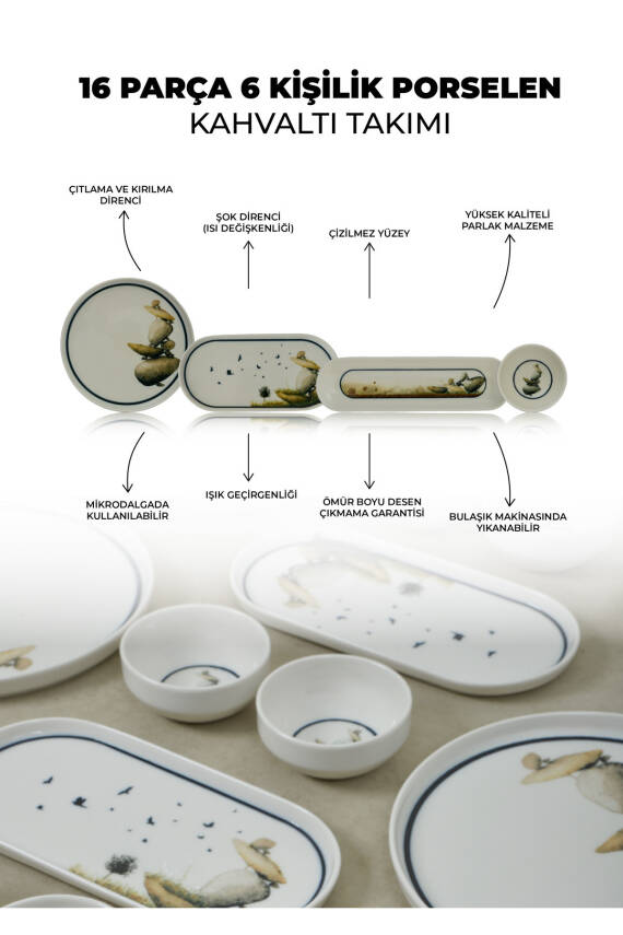 Kaya 16 Parça 6 Kişilik Porselen Kahvaltı Takımı - 6
