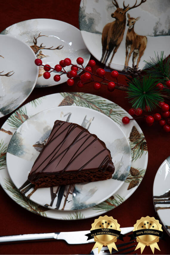 Kozalak 6 Parça Porselen Pasta Tabağı Seti - 3