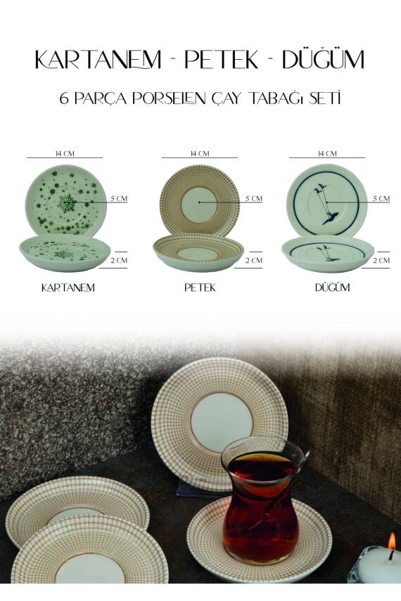 Petek 6lı Porselen Çay Tabağı Seti - 4