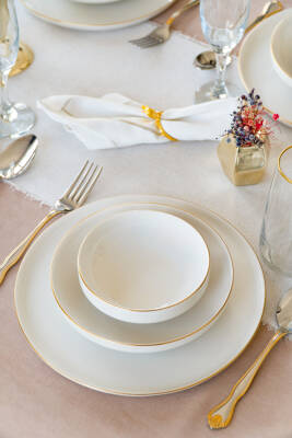 Rüya Altın Yaldız 18 Parça 6 Kişilik Porselen Yemek Takımı Kırık Beyaz