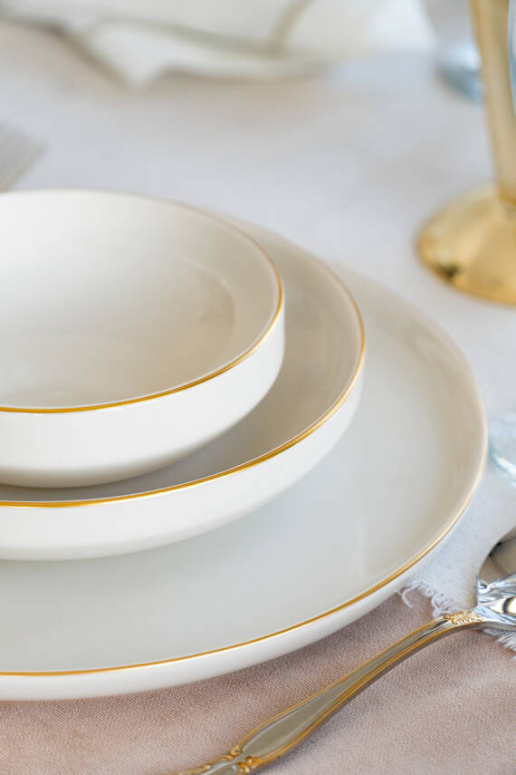 Rüya Altın Yaldız 18 Parça 6 Kişilik Porselen Yemek Takımı Kırık Beyaz - 2