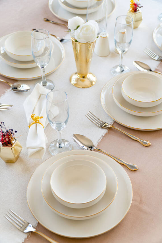 Rüya Altın Yaldız 18 Parça 6 Kişilik Porselen Yemek Takımı Kırık Beyaz - 3