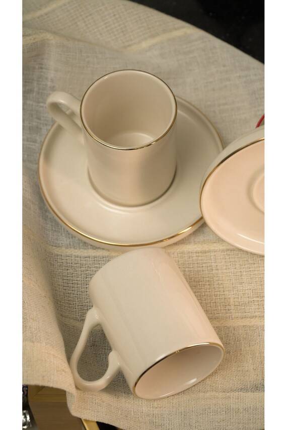 Rüya Altın Yaldız 4 Parça 2 Kişilik Porselen Kahve Fincan Takımı Kırık Beyaz - 3