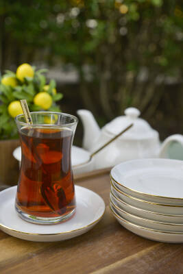 Rüya Altın Yaldız 6 Adet 12 Cm Porselen Çay Tabağı Kırık Beyaz