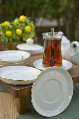 Rüya Altın Yaldız 6 Adet 12 Cm Porselen Çay Tabağı Kırık Beyaz - 2