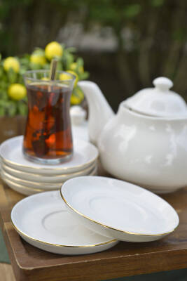 Rüya Altın Yaldız 6 Adet 12 Cm Porselen Çay Tabağı Kırık Beyaz - 4