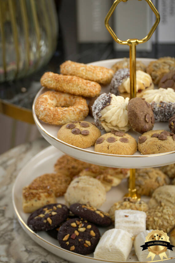 Rüya Altın Yaldız Porselen Kurabiyelik Ve Sunumluk Kırık Beyaz - 1