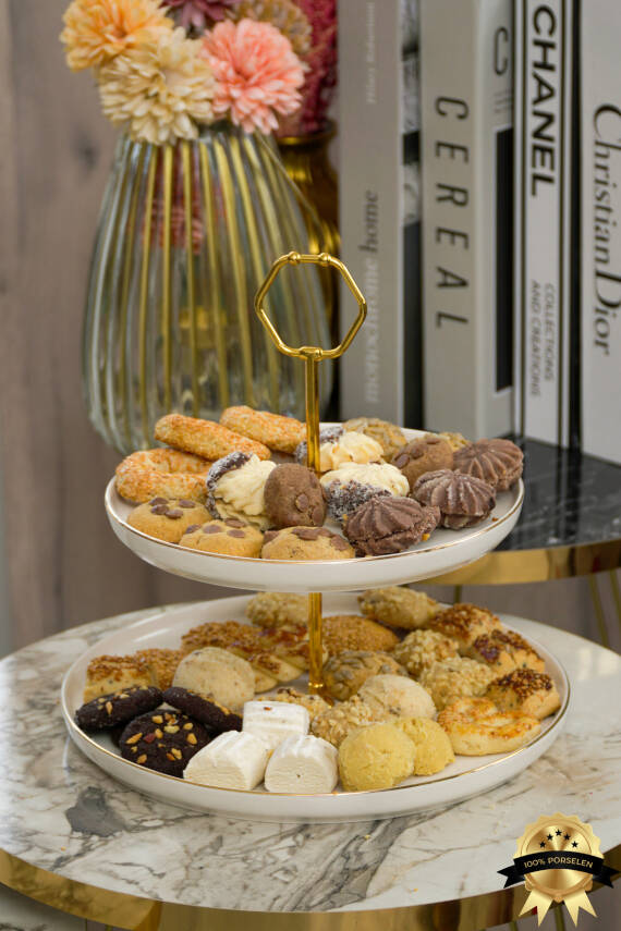 Rüya Altın Yaldız Porselen Kurabiyelik Ve Sunumluk Kırık Beyaz - 2