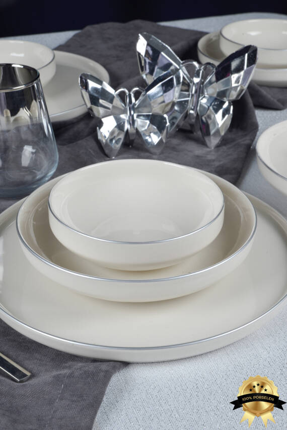 Rüya Platin Yaldız 18 Parça 6 Kişilik Porselen Yemek Takımı Kırık Beyaz - 1