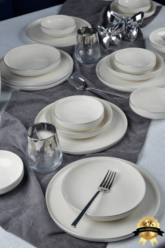 Rüya Platin Yaldız 18 Parça 6 Kişilik Porselen Yemek Takımı Kırık Beyaz - 2