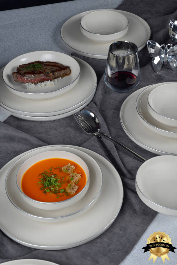 Rüya Platin Yaldız 18 Parça 6 Kişilik Porselen Yemek Takımı Kırık Beyaz - 3