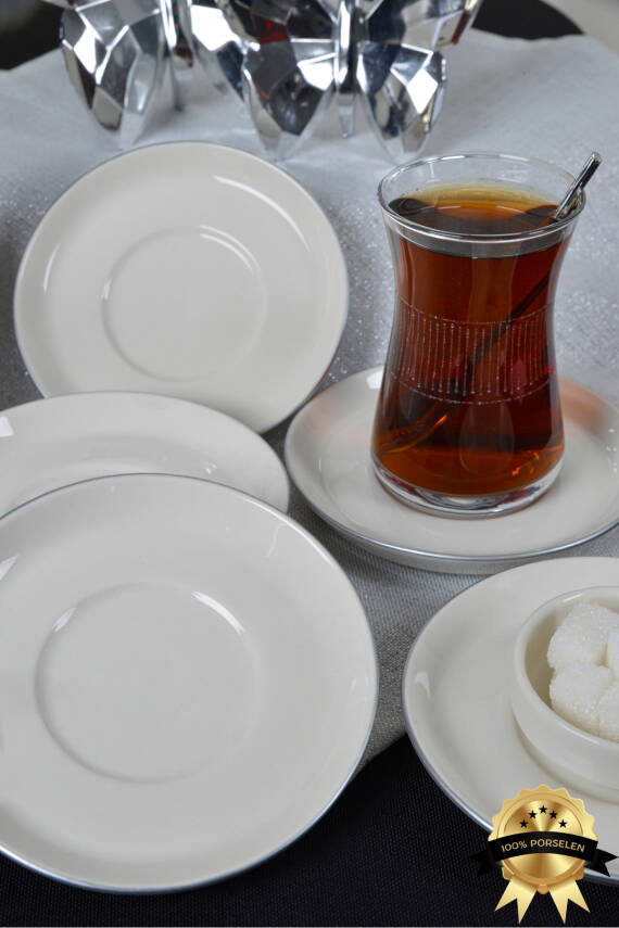 Rüya Platin Yaldız 6 Adet 12cm Porselen Çay Tabağı Kırık Beyaz - 1