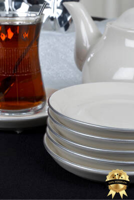 Rüya Platin Yaldız 6 Adet 12cm Porselen Çay Tabağı Kırık Beyaz - 2