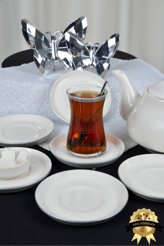 Rüya Platin Yaldız 6 Adet 12cm Porselen Çay Tabağı Kırık Beyaz - 3