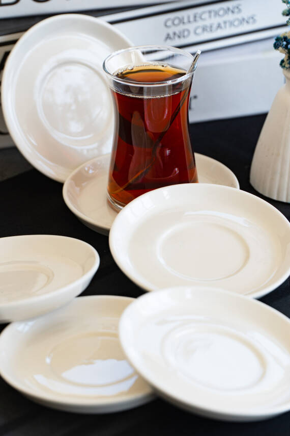 Rüya Yalın 6 Adet 12 Cm Porselen Çay Tabağı Kırık Beyaz - 1