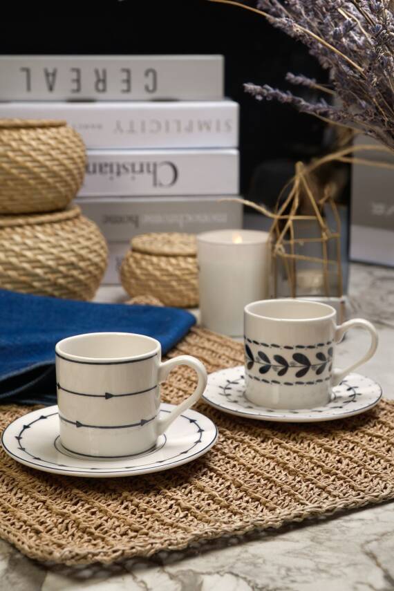 Yaren 4 Parça 2 Kişilik Porselen Kahve Fincan Takımı Kırık Beyaz - 1